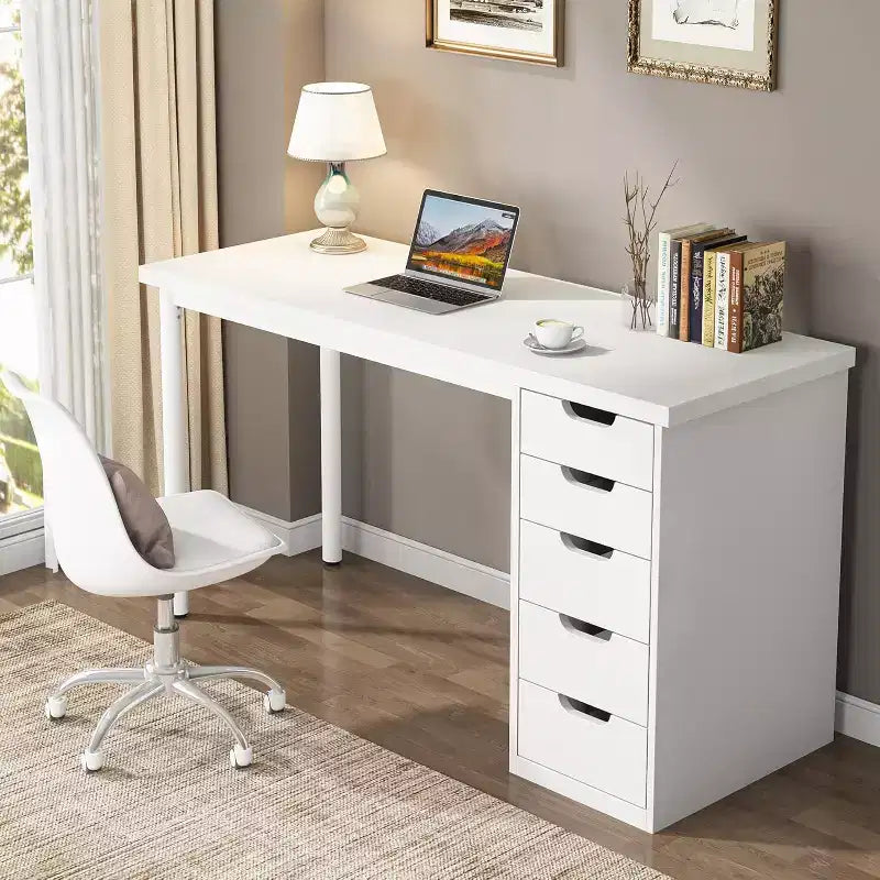 Bureau d’ordinateur Lantine avec 5 tiroirs, bureau moderne et sobre de 47 pouces pour le télétravail, les études et l’écriture, idéal pour les petits espaces