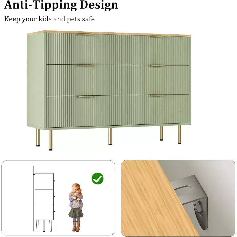 COZONY ladekast met 6 laden en geribbeld ontwerp, moderne houten opbergkast, brede ladekast voor slaapkamer, woonkamer en hal