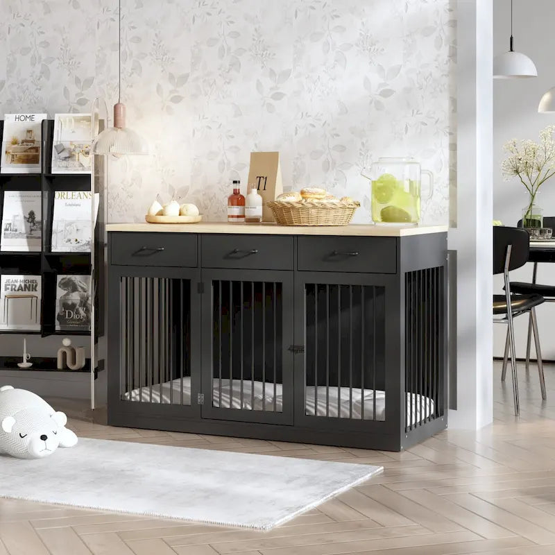 Moderne grote hondenbench met opberglades - elegante espressokleurige afwerking