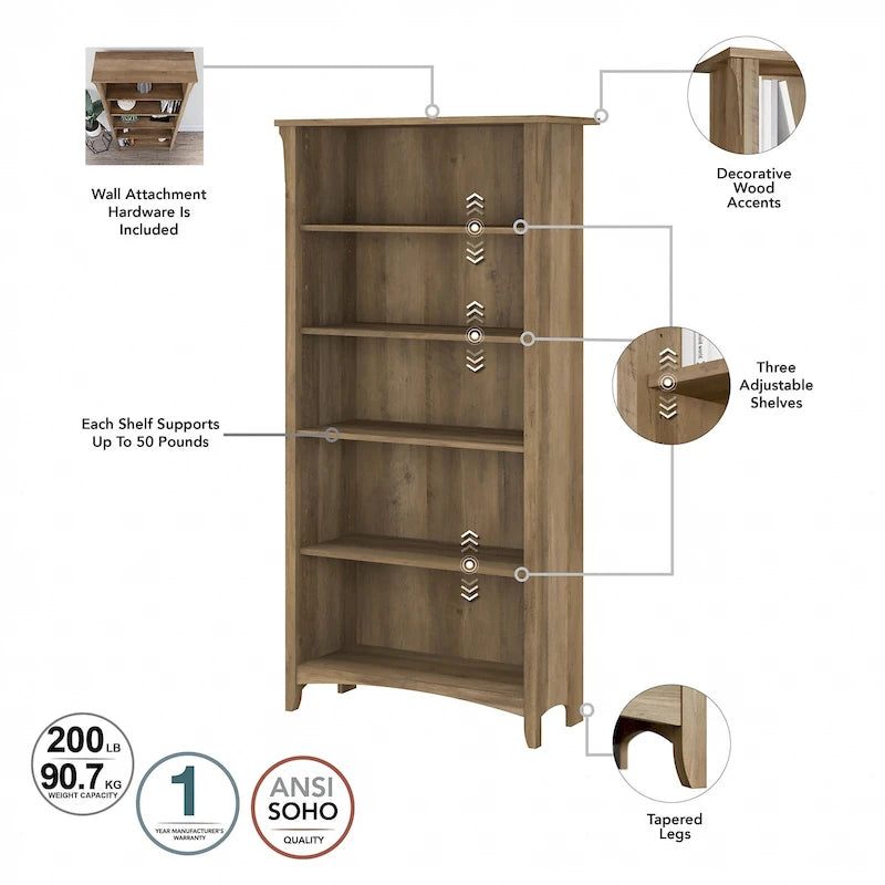 Hoge Salinas-boekenkast met 5 planken (set van 2) van Bush Furniture