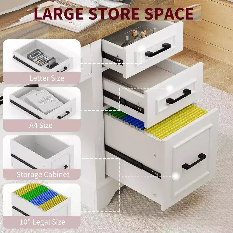 Schreibtisch im Landhausstil fürs Homeoffice mit Stauraum, Holzschreibtisch mit 5 Schubladen und Schrank, rustikaler Computertisch für Wohnzimmer, Schlafzimmer und Arbeitszimmer