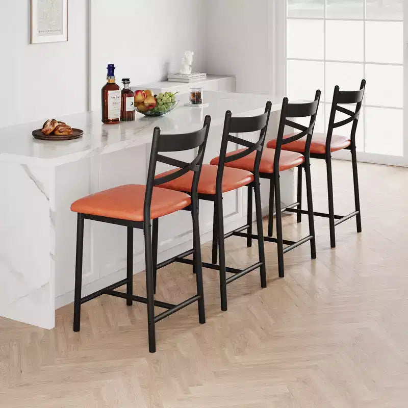 Barhocker, 4er-Set, Barstühle mit PU-Polsterung, Kücheninselstühle mit X-förmiger Rückenlehne und Metallfußstütze, schwarze Stühle in Thekenhöhe