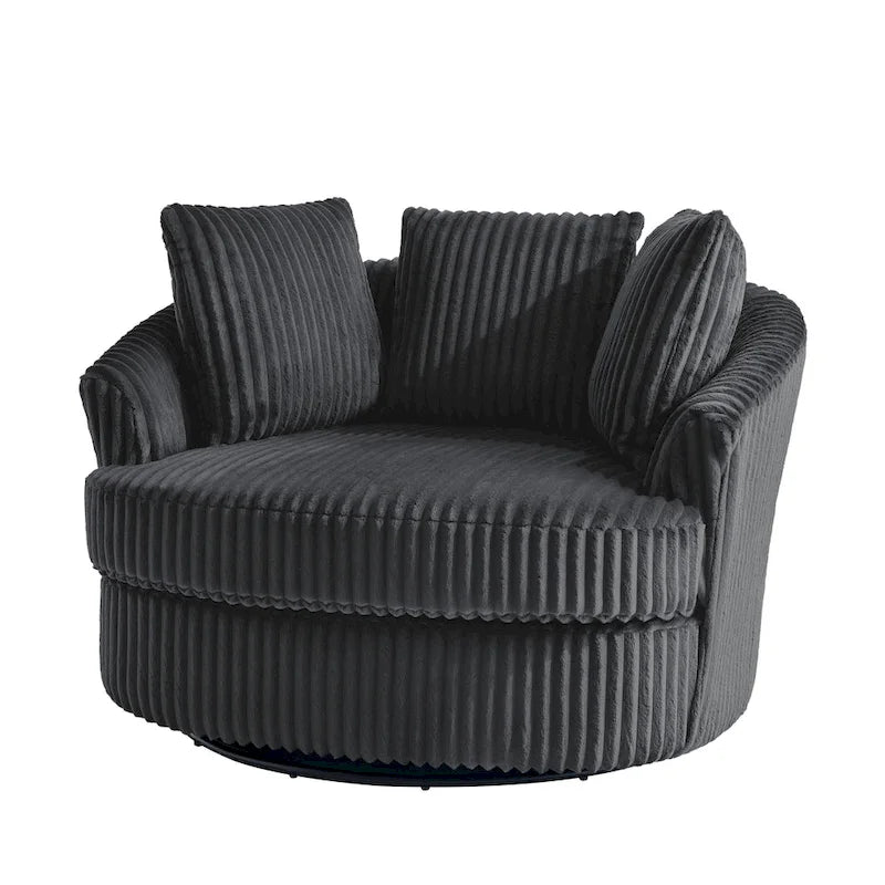 Set da 2 poltrone girevoli a botte oversize da 43 W in morbido velluto a coste con cuscini