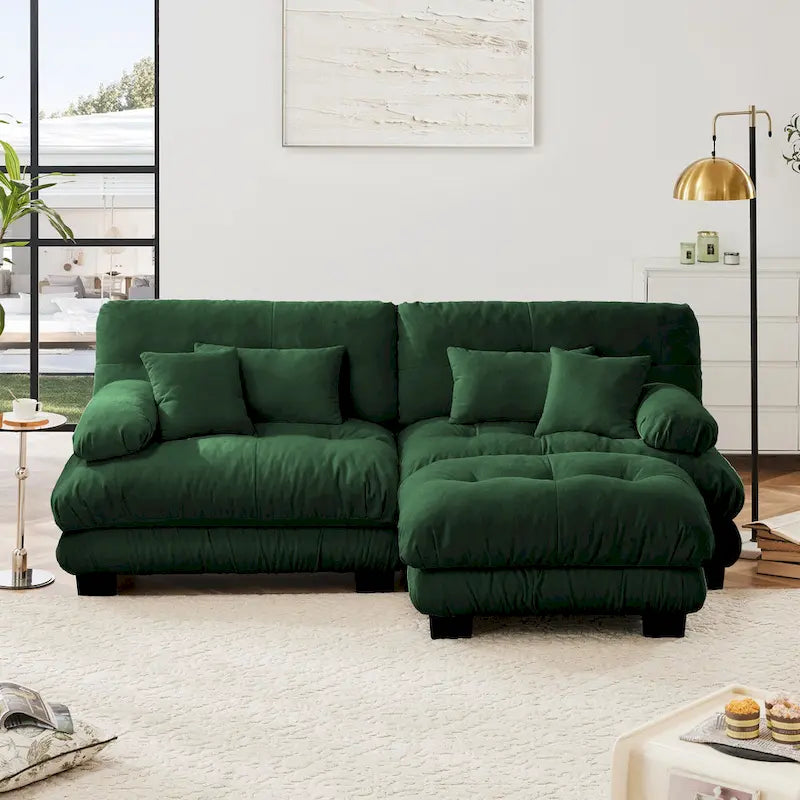 Ecksofa in L-Form, Chenille-Zweisitzer mit Lendenkissen