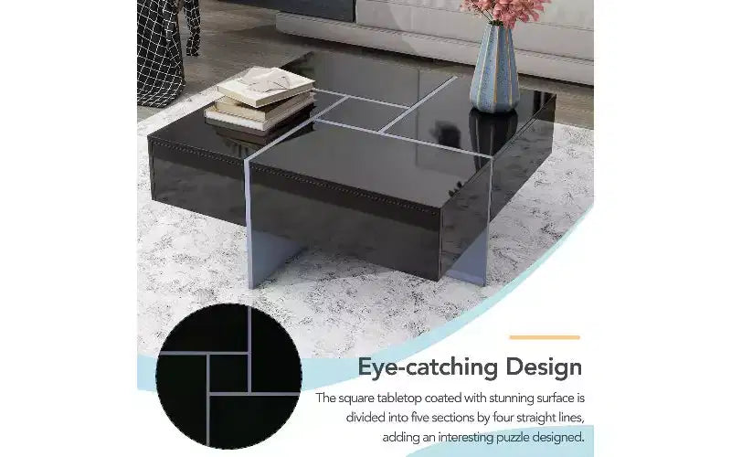 Table basse extensible avec plateau-puzzle et 4 compartiments de rangement cachés