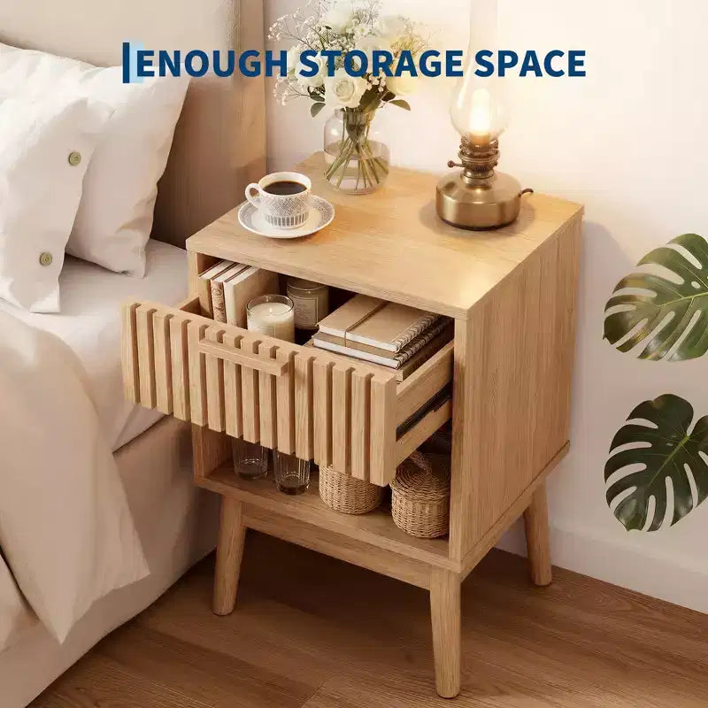 Set di 2 comodini boho con cassetto a righe e ripiano aperto, tavolini compatti in legno da comodino, ideali per piccoli spazi, camera da letto e soggiorno