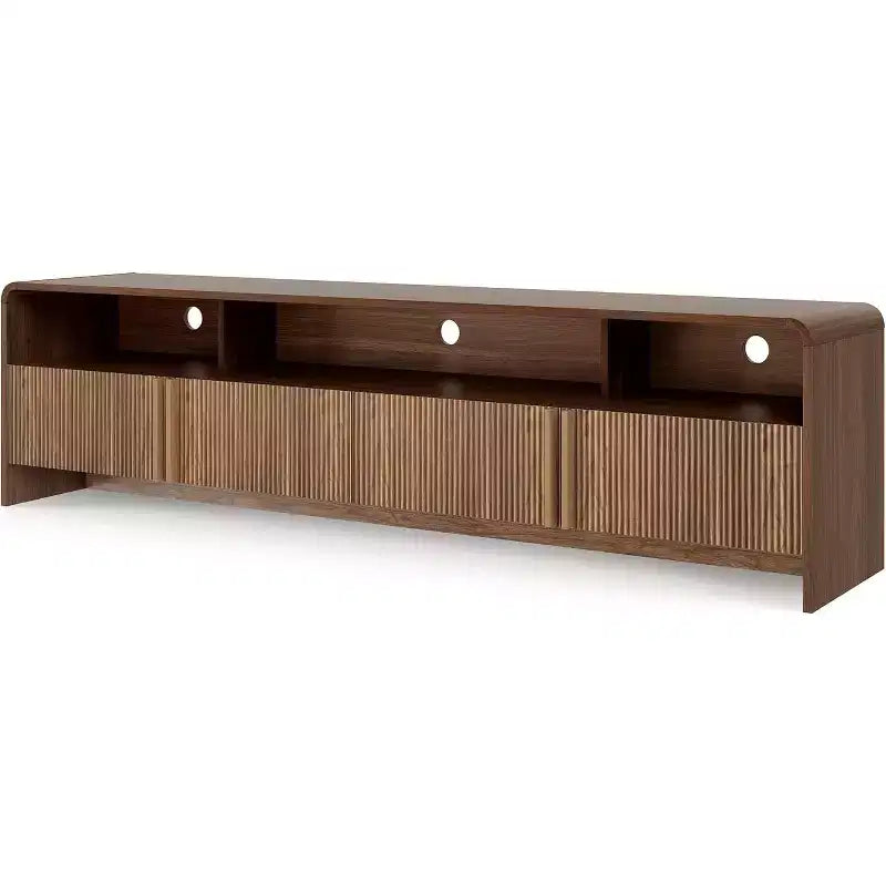 AMERLIFE Meuble TV moderne de 70 au design cannelé avec placards de rangement, pour téléviseurs jusqu'à 80, meuble de divertissement en bois, console multimédia pour le salon