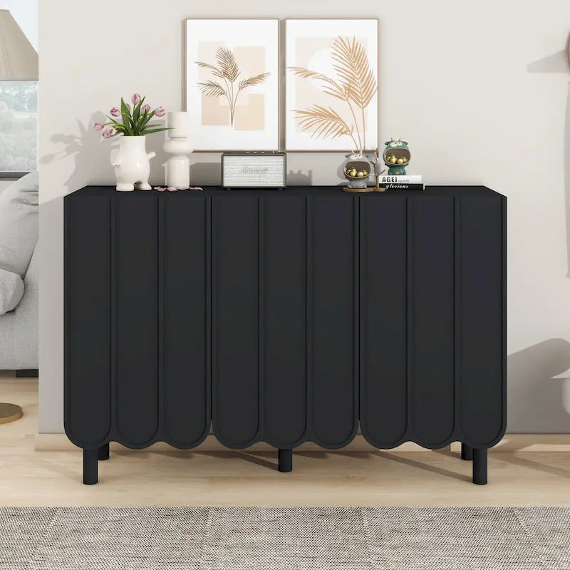 Minimalistischer Schuhschrank im Cremestil mit 5 Beinen aus Massivholz, Sideboard mit verstellbaren Ablagen