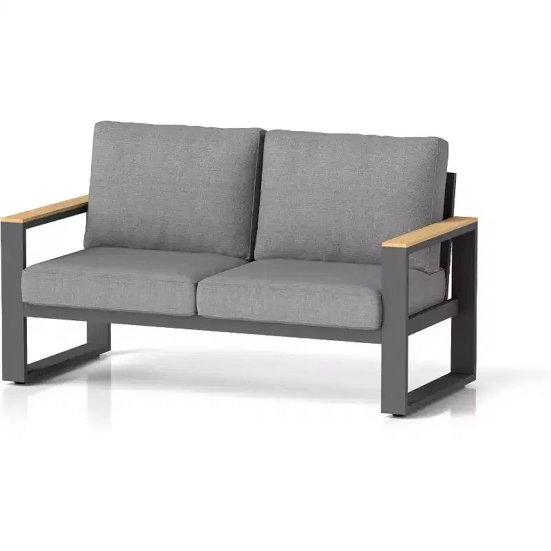 Canapé d’extérieur deux places en aluminium Heynemo, mobilier de patio en métal résistant aux intempéries, canapé de patio pour véranda, cour et jardin