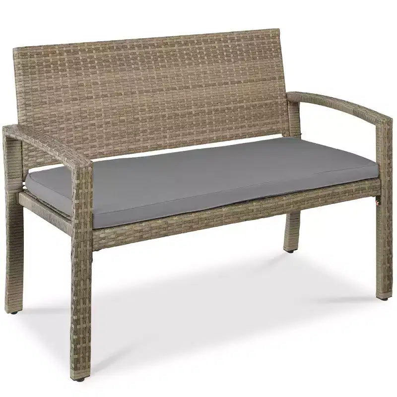 Best Choice Products Outdoor-Gartenbank aus Korbgeflecht für 2 Personen, Garten- und Terrassenmöbel mit einer Tragkraft von 700lb, Kissen