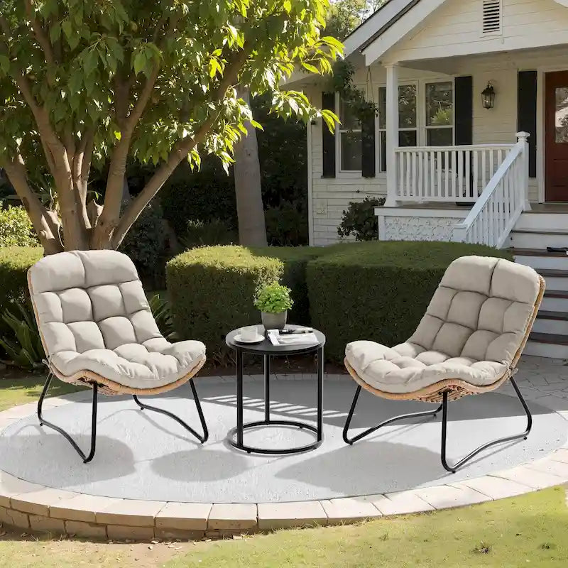 Papasan-Sessel aus PE-Rattan mit Kissen für drinnen und draußen