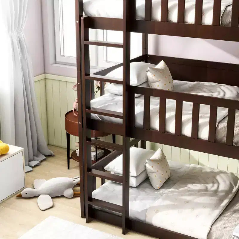 Letto a castello triplo per bambini, con tre letti singoli sovrapposti e separabili, scala e spondine, convertibile in 3 letti