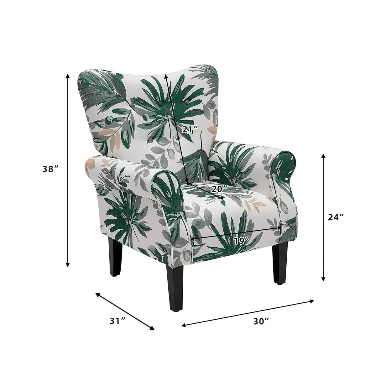 Erommy moderne fauteuil, fauteuil met hoge rugleuning, gestoffeerde eenzitsbank met knopen en houten poten voor de woonkamer
