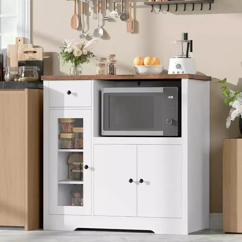 Küchen-Mikrowellenschrank mit Stauraum, 3 Türen, 1 Schublade und verstellbaren Einlegeböden, Vorratsschrank