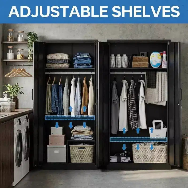 Armoire-penderie en acier robuste de 72in avec serrure, armoires de rangement métalliques pour garage, armoire métallique de rangement pour la maison, la chambre, le bureau ou le placard