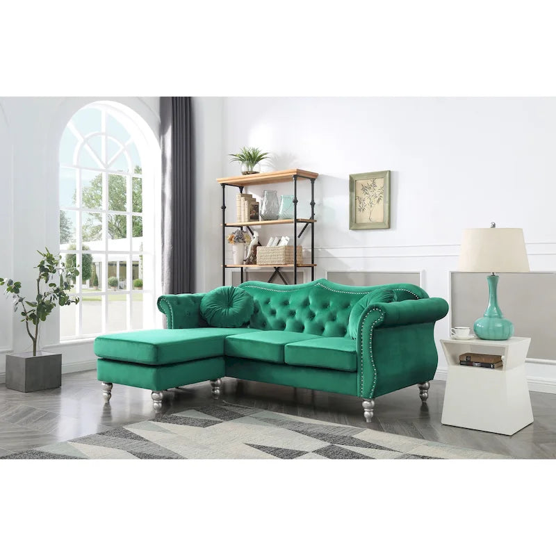 Hollywood-fluwelen bank met omkeerbare chaise longue