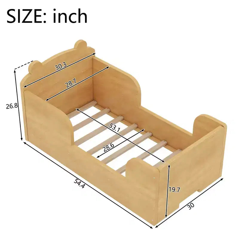Okak berenvormig vloerbed voor kinderen van 3-6 jaar, peuterbedframe met veiligheidshekje, schattig kinderbed in de vorm van een dier