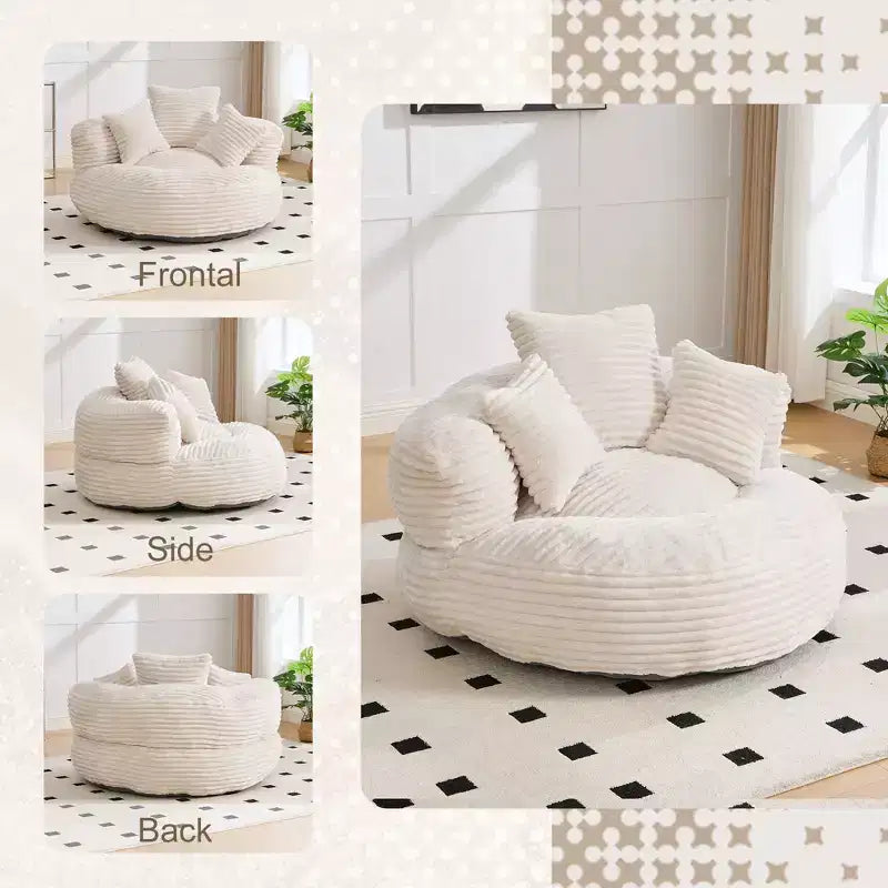 Sitzsacksofa für Erwachsene und Kinder, übergroßer Cord-Sitzsack mit 3 Kissen und Armlehnen für Wohnzimmer und Schlafzimmer - ModernLuxe