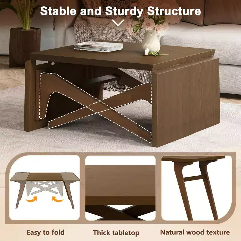 2-in-1-Couchtisch, ausziehbarer Esstisch, höhenverstellbarer Tisch für Zuhause und Büro, platzsparend - ModernLuxe