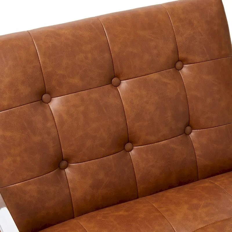 Fauteuil d’appoint Glitzhome crème de style mi-siècle moderne, revêtement en cuir PU capitonné et structure chromée, hauteur de 30.50