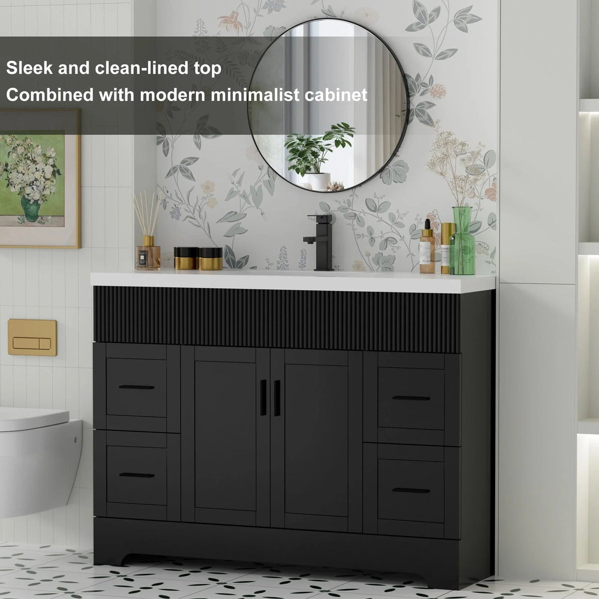 Ensemble meuble-lavabo de salle de bain Wavy Line 30/36/48 avec lavabo et robinet