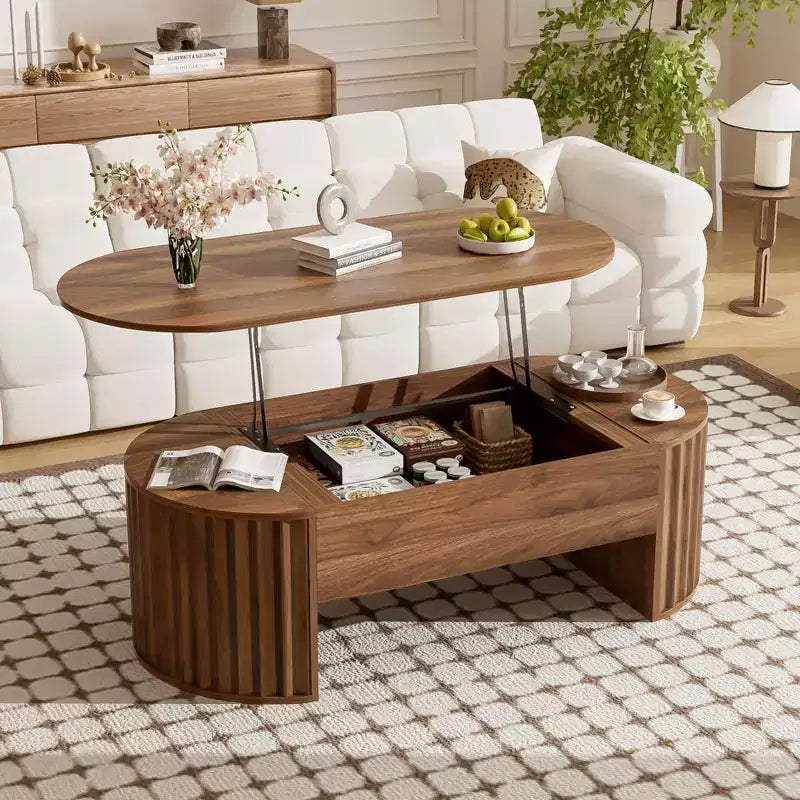 Salontafel van 47.2 met hefblad, ovale houten middentafel met verborgen opbergruimte, moderne cocktailtafel voor de woonkamer, slaapkamer of het kantoor