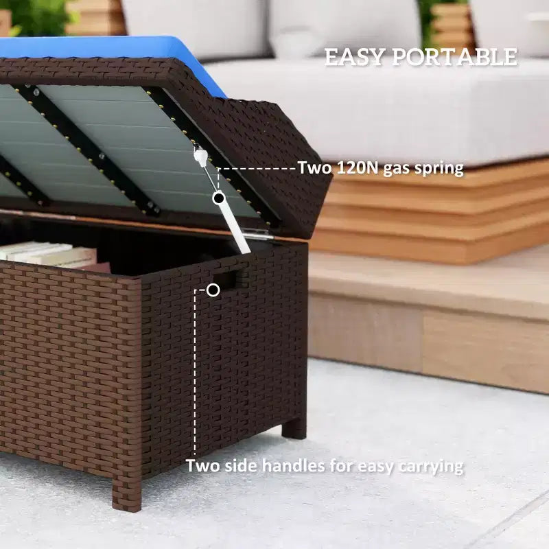 Banc de rangement extérieur en osier avec coussin