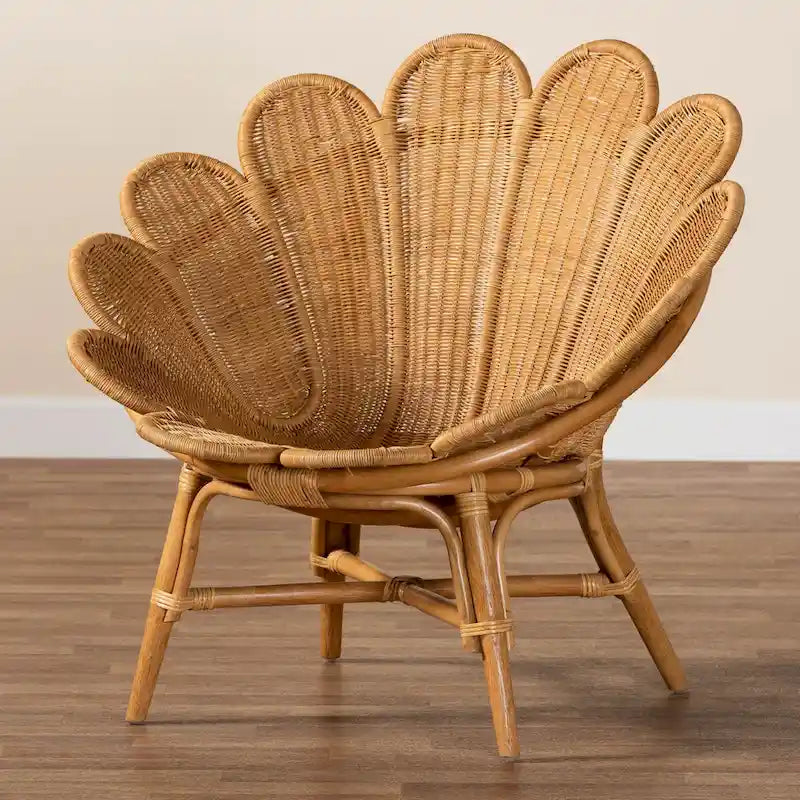 Fauteuil fleuri d’appoint en rotin miel, style bohème Blossom