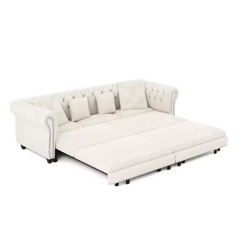 Whisen Schlafsofa aus Samt, 3-in-1, King Size, ausziehbar und umwandelbar, mit beweglichem Ottomanen, gestepptes Design