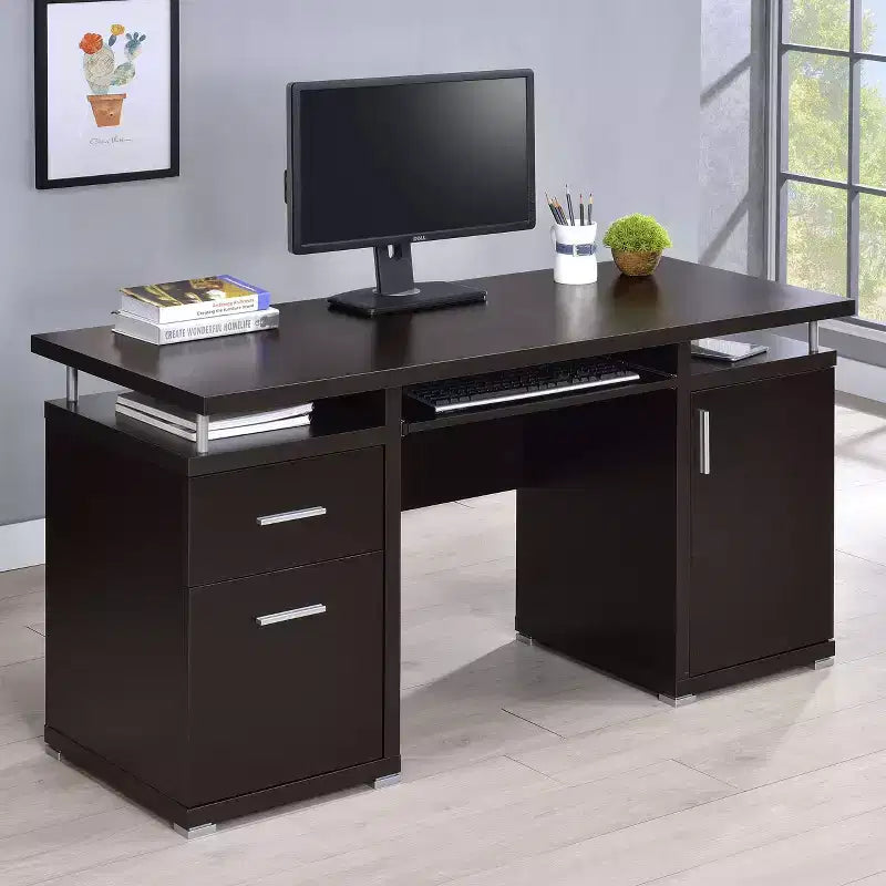 Scrivania in legno da 55 con 2 cassetti, 1 armadietto, 1 ripiano aperto e anta, per ufficio domestico o studio