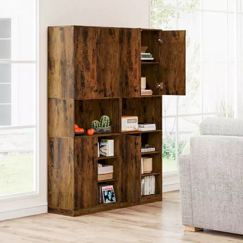 Costway Küchenschrank mit Vorratsaufbewahrung, 65.5 hoch, moderner Buffetschrank mit Mikrowellenständer, Braun/Weiß