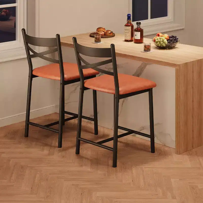 Barhocker, 4er-Set, Barstühle mit PU-Polsterung, Kücheninselstühle mit X-förmiger Rückenlehne und Metallfußstütze, schwarze Stühle in Thekenhöhe