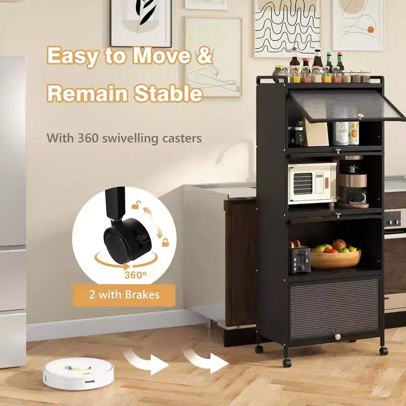 Étagère de cuisine Costway à 5 niveaux avec placard de rangement, support mobile pour micro-ondes et portes relevables, blanc/noir/gris/vert