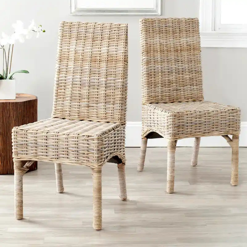 SAFAVIEH Karyl Esszimmerstuhl aus unbehandeltem Natur-Rattan (2er-Set) - 18.5 x 18.5 x 38.1 - 19Wx19Dx38H