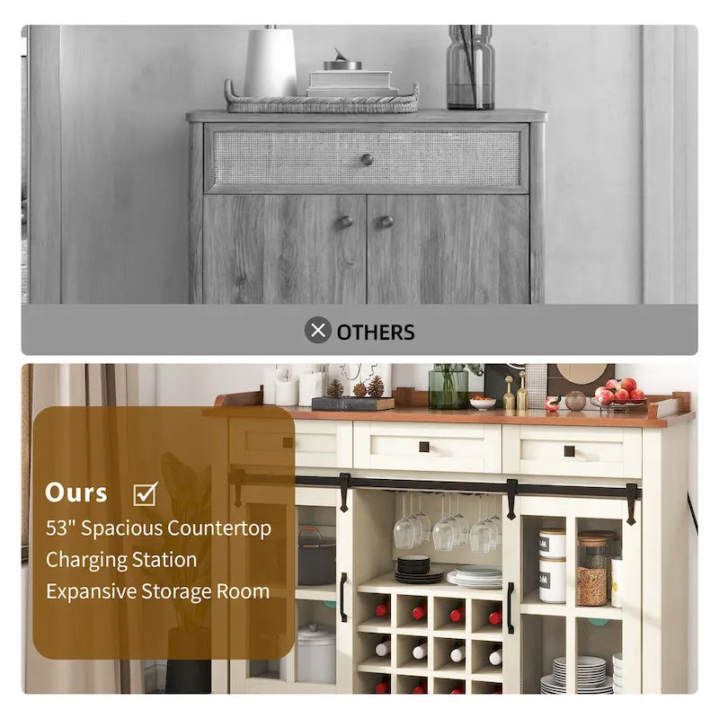 Credenza buffet con ante scorrevoli stile fienile da 53, portabottiglie e mobile contenitore per cucina