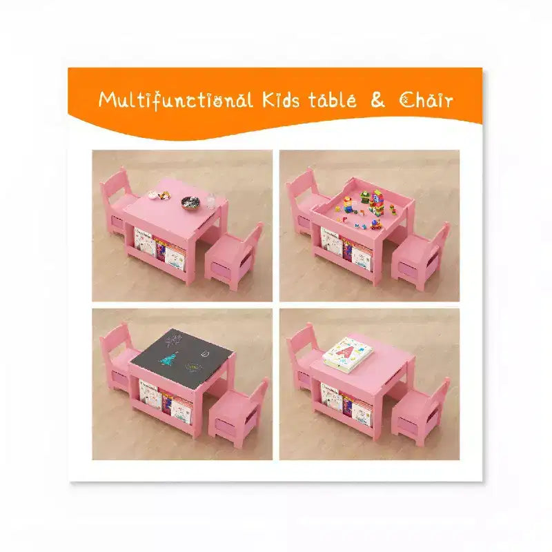 Activiteitentafelset 4-in-1 met afneembaar tafelblad, tafelset met laden en boekenkast, multifunctioneel peutermeubilair om te tekenen en lezen