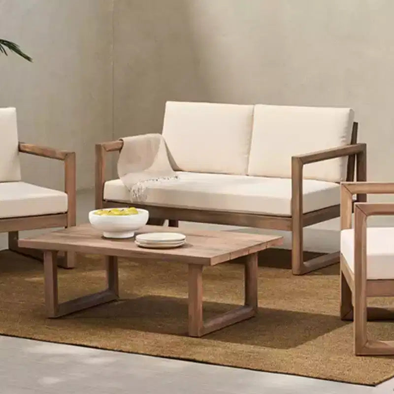 Tuinmeubelset van acaciahout, loungeset voor buiten met salontafel en zachte kussens voor de achtertuin, veranda en het balkon, beige - Merax