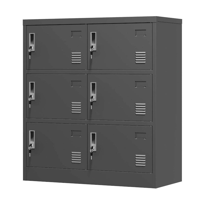 Casier de rangement pour employés à 6 portes, casiers métalliques pour bureau, salle de sport, école et domicile, avec porte-carte (noir)