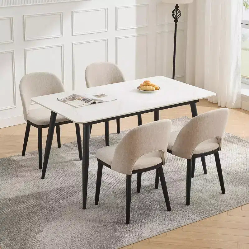 Esszimmerstuhl-Set, 4/6 Stück, gepolsterte Küchen- und Esszimmerstühle aus Leinenstoff im Landhausstil mit verstellbaren Füßen für Esszimmer und Wohnzimmer