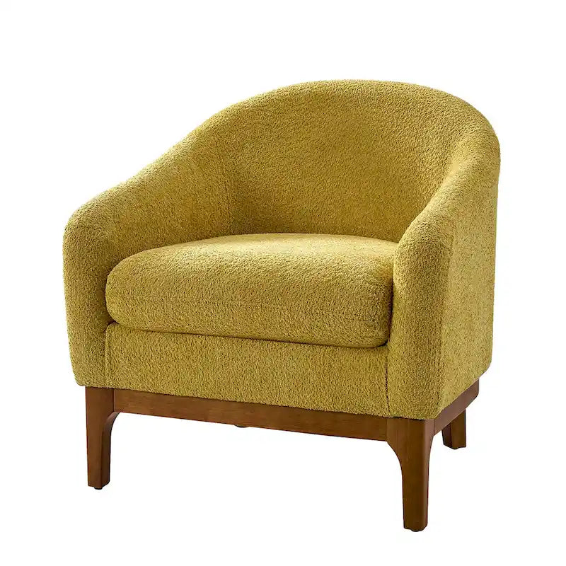 Poltrona a botte moderna in bouclé Augus con gambe in legno massello di HULALA HOME
