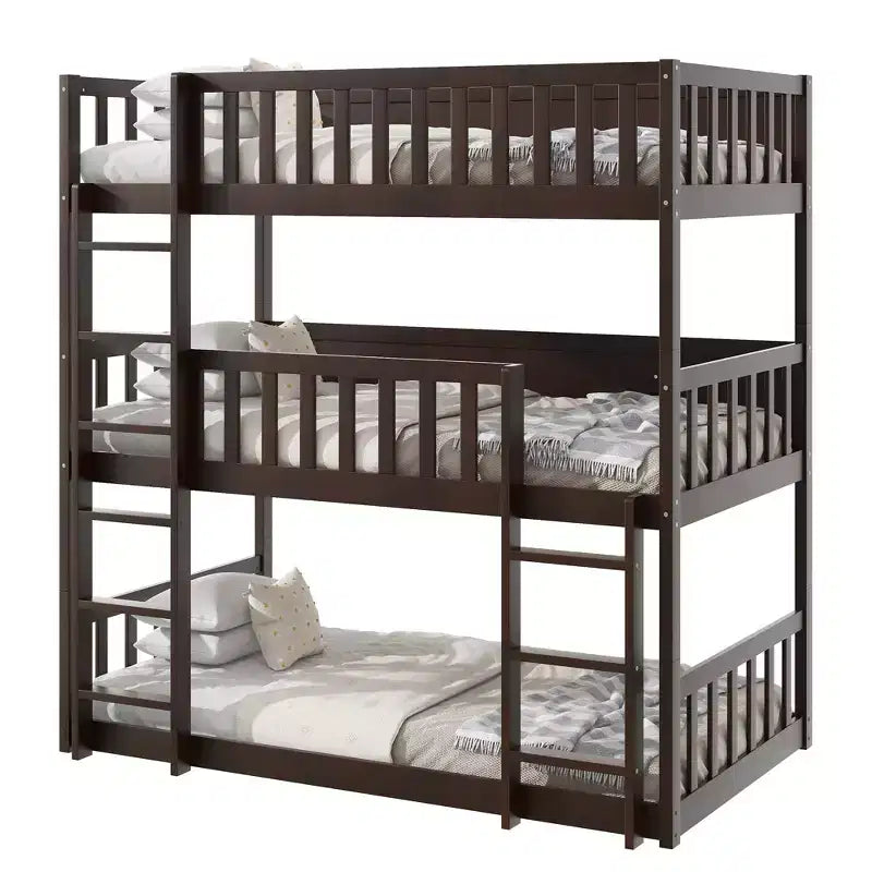 Letto a castello triplo per bambini, con tre letti singoli sovrapposti e separabili, scala e spondine, convertibile in 3 letti