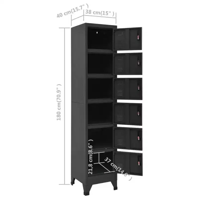 Armoire vestiaire en acier anthracite à 6 portes, multi-utilisateurs
