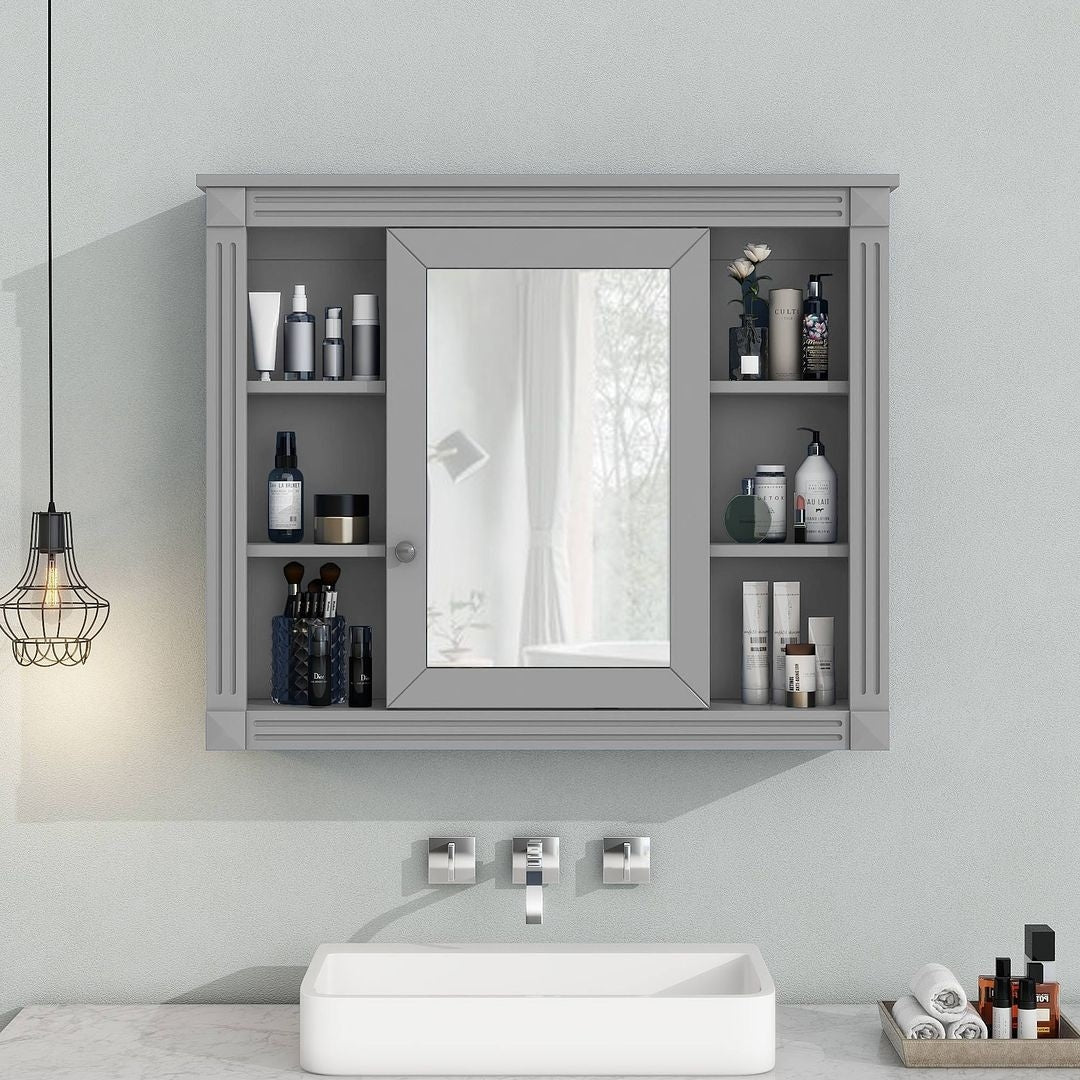 Mobile bagno moderno da 36 con lavabo integrato e specchiera, 2 ante e 2 cassetti