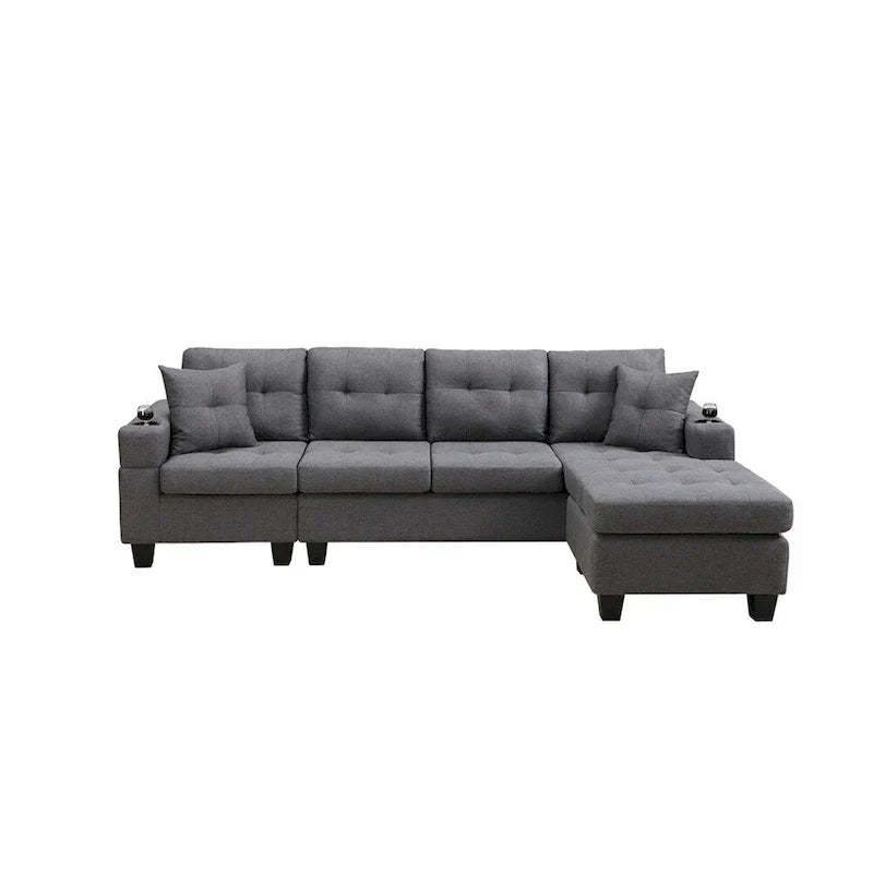Wohnzimmer-Ecksofa mit L-förmiger Chaiselongue und Becherhalter