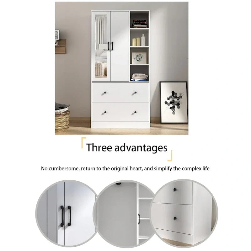 Kleiderschrank mit Spiegel und verstellbarem Kleiderstangenbereich, platzsparend