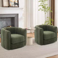 Ensemble de 2 fauteuils d’appoint pivotants à 360° modernes, style tonneau, rembourrage moelleux en tissu, vert