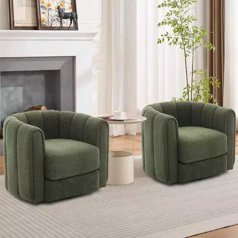 Ensemble de 2 fauteuils d’appoint pivotants à 360° modernes, style tonneau, rembourrage moelleux en tissu, vert