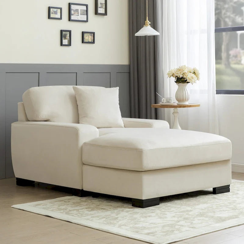 Moderne extra grote chaise longue-slaapbank in mid-century-stijl met kussen