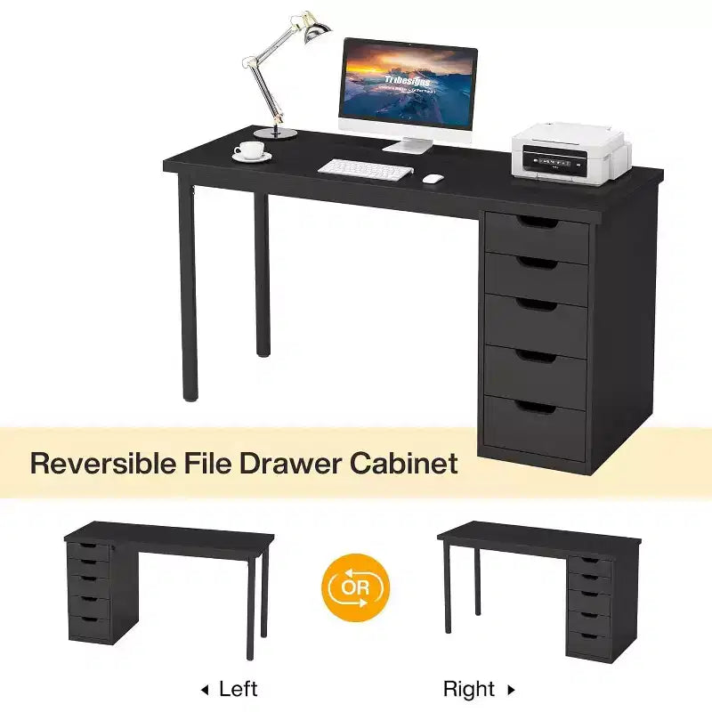 Bureau d’ordinateur Lantine avec 5 tiroirs, bureau moderne et sobre de 47 pouces pour le télétravail, les études et l’écriture, idéal pour les petits espaces
