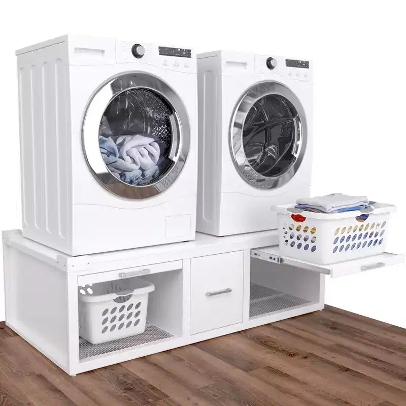 GDLF wasmachine- en drogerverhogers, universele standaard voor wasmachine en droger met uittrekbare plank, wit